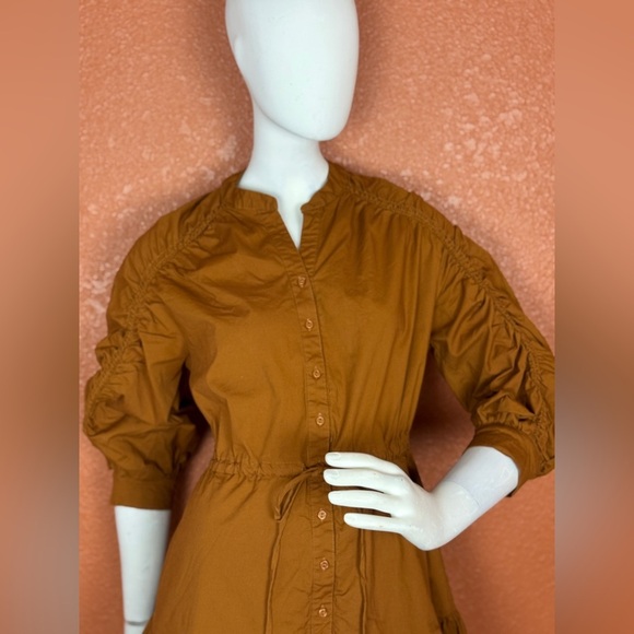 Astr The Label Ruched Flounce Shirtdress Long Sleeve Buttoned brown Small.  E32 - Picture 8 of 17
